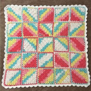 Handmade Soft Crochet Baby Receiving Security Blanket Granny Square multicolor